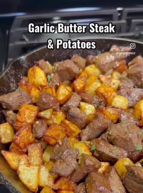 Garlic butter steak and potatoes